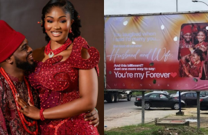 Nigerian Man Rents Billboard to Celebrate Wife After Wedding — “She Thought I Was Joking!”
