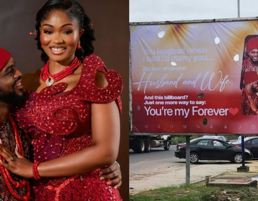 Nigerian Man Rents Billboard to Celebrate Wife After Wedding — “She Thought I Was Joking!”